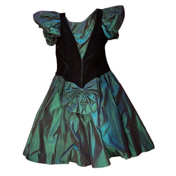 Vintage 80's prom dress Black Green fits like size 8 - Picture 4 of 6